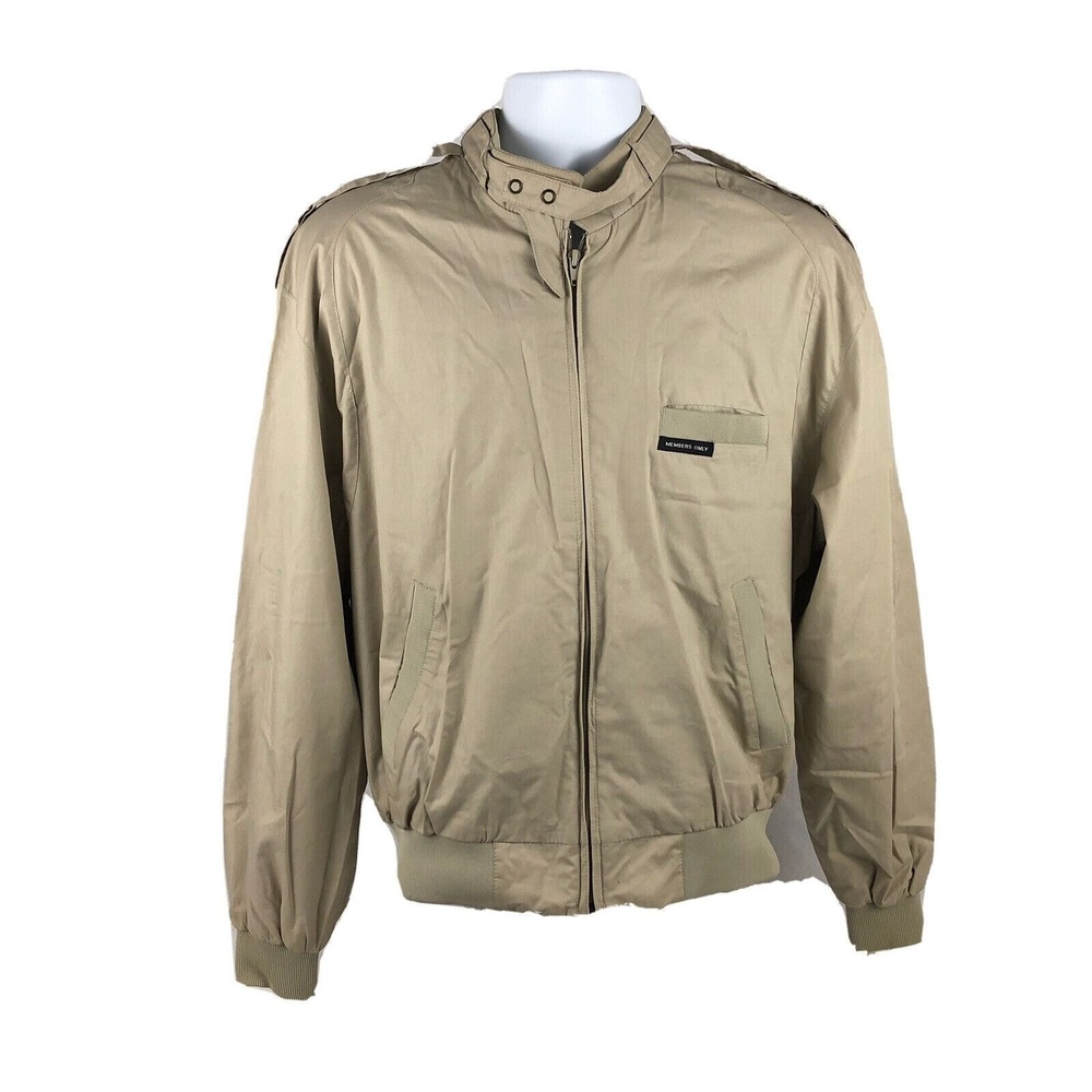 Vintage Member's Only Bomber Jacket Size 44 Large Beige Tan Brown Front Zip Up